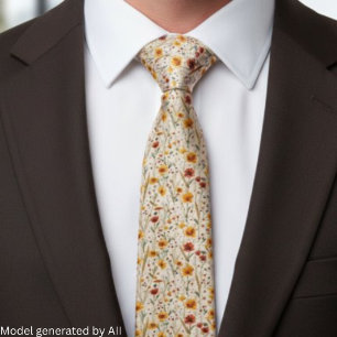 Rustic Wildflowers - Boho Fall Floral Pattern Tie