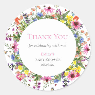 Rustic Wildflowers & Butterflies Thank You Classic Round Sticker