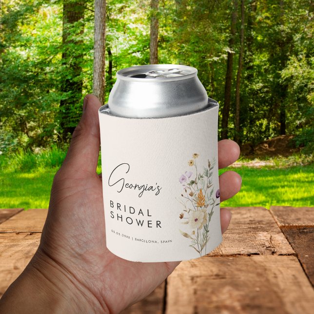 Rustic Wildflowers Cream Bridal Shower Favour Can Cooler (Creator Uploaded)