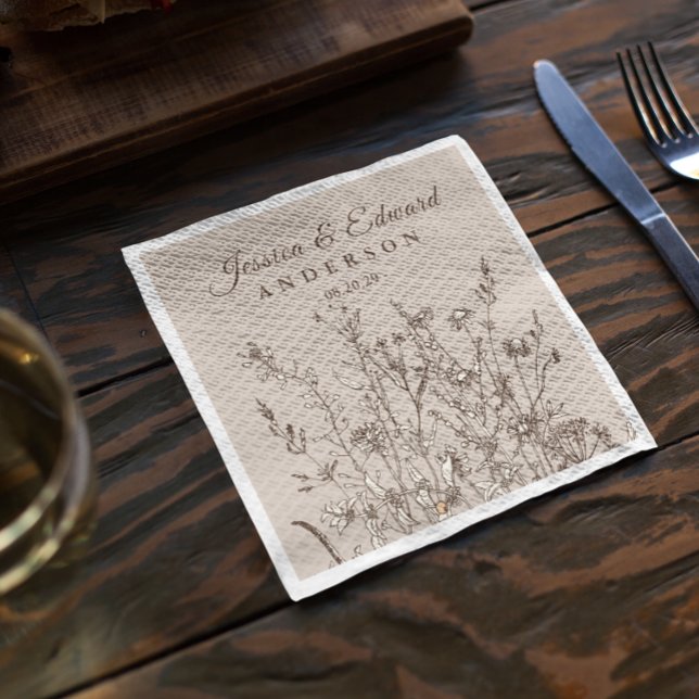 Rustic Wildflowers Earthy Floral Personalised Pape Napkin (Creator Uploaded)