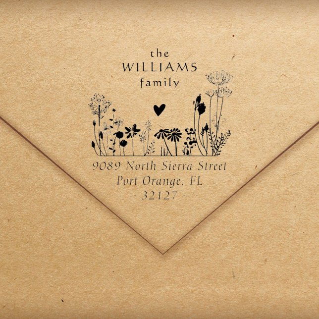 Rustic Wildflowers Elegant Family Return Address Rubber Stamp (Creator Uploaded)