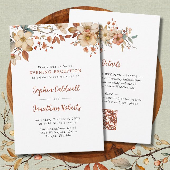 Rustic Wildflowers Evening Reception Wedding Invitation (Wildflowers Fall Colors Evening Wedding Reception Invitation)