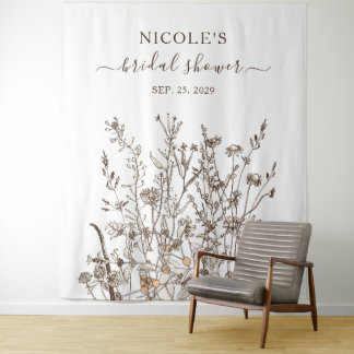 Rustic Wildflowers Fall Bridal Shower Backdrop Tapestry
