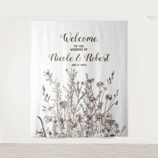 Rustic Wildflowers Fall Floral Wedding Backdrop Tapestry