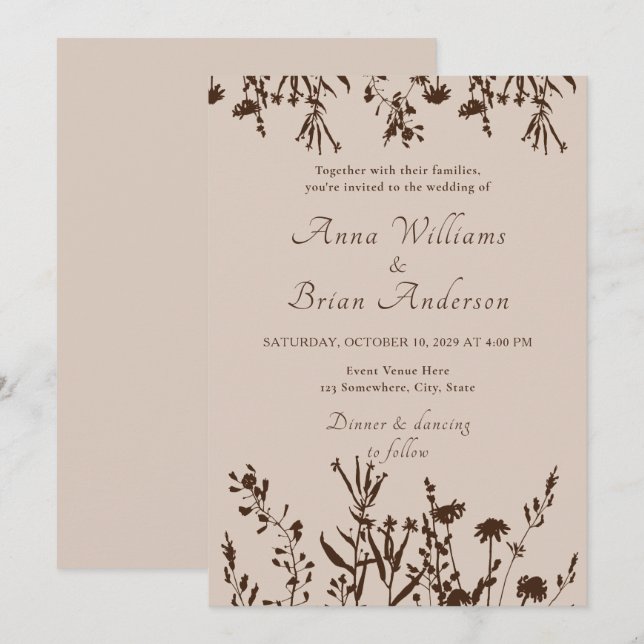 Rustic Wildflowers Fall Meadow Floral Wedding Invitation (Front/Back)