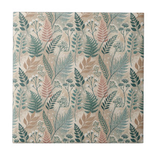 Rustic Wildflowers & Fern Foliage Botanical Design Tile