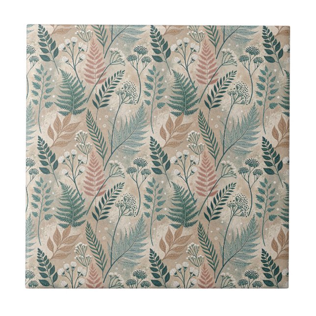 Rustic Wildflowers & Fern Foliage Botanical Design Tile (Front)