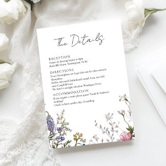 Rustic Wildflowers Floral Wedding Details Card