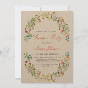 Rustic Wildflowers Garden Party Birthday Invitation