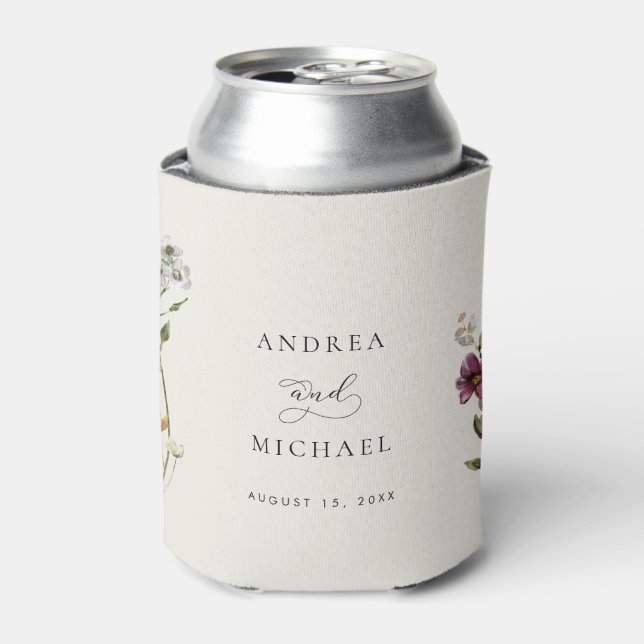 Rustic Wildflowers Ivory Cream Romantic Wedding Can Cooler (Can Front)