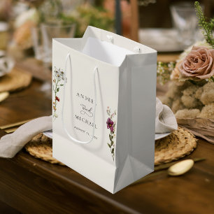 Rustic Wildflowers Ivory Cream Romantic Wedding Medium Gift Bag