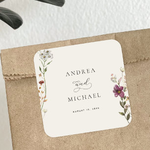 Rustic Wildflowers Ivory Cream Romantic Wedding Square Sticker