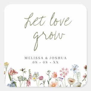 Rustic Wildflowers Let Love Grow Wedding Seeds Square Sticker