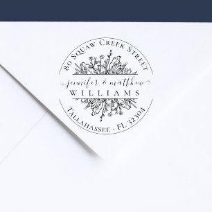 Rustic Wildflowers Married Couple Return Address Rubber Stamp