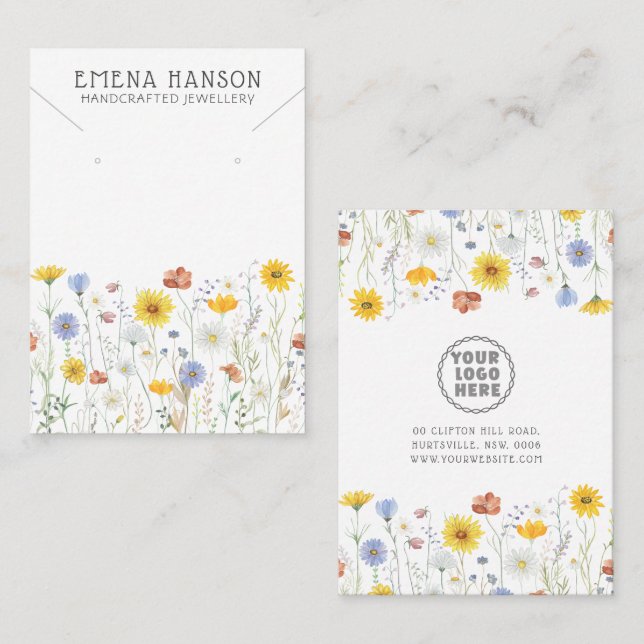 Rustic Wildflowers Necklace Jewellery Display Card (Front/Back)