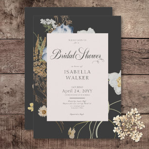 Rustic Wildflowers on Charcoal Bridal Shower Invitation