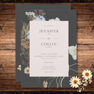 Rustic Wildflowers on Charcoal Wedding Invitation