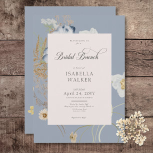 Rustic Wildflowers on Dusty Blue Bridal Brunch Invitation