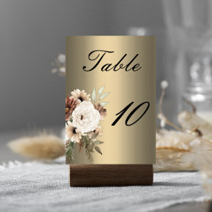 Rustic Wildflowers on Elegant Gold Wedding Table Number