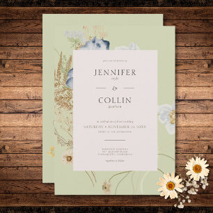Rustic Wildflowers on Light Sage Wedding Invitation