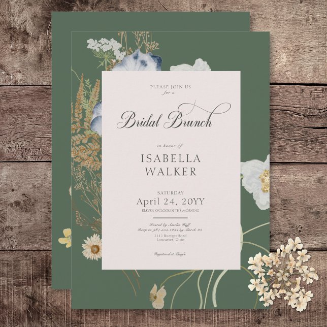 Rustic Wildflowers on Sage Green Bridal Brunch Invitation (Rustic Wildflowers on Sage Green Bridal Brunch Invitation)