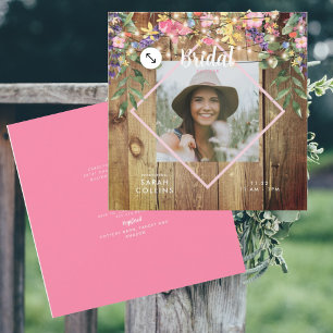 Rustic Wildflowers Photo Bridal Shower Wood  Invit Invitation