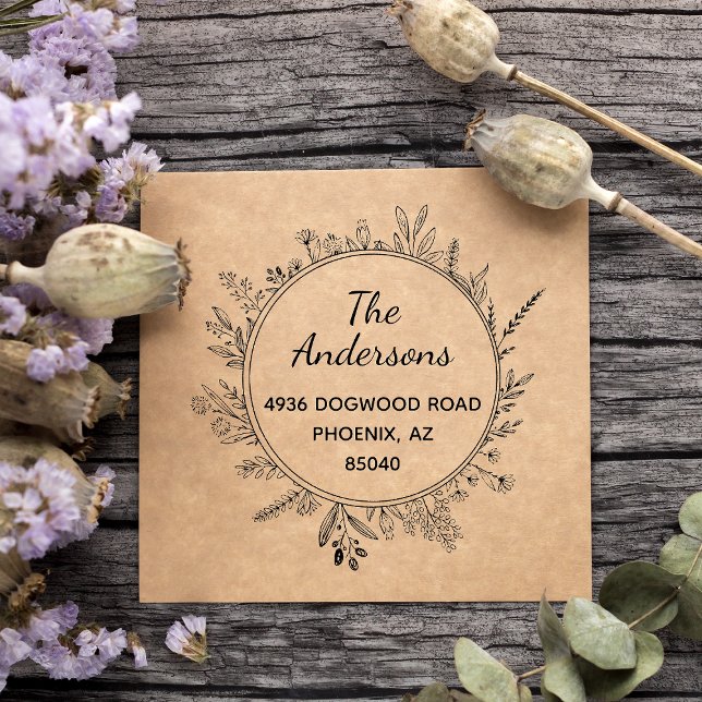 Rustic Wildflowers Round Self Inking Address Stamp (Creator Uploaded)