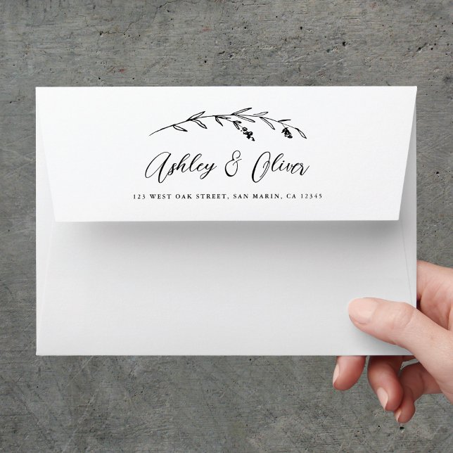 Rustic Wildflowers Script Black & White Wedding Envelope (Creator Uploaded)