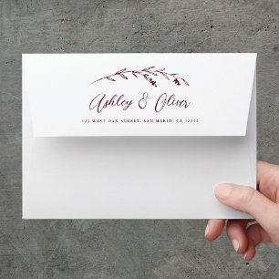 Rustic Wildflowers Script Burgundy Wedding Envelope