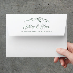 Rustic Wildflowers Script Dark Green Wedding Envelope