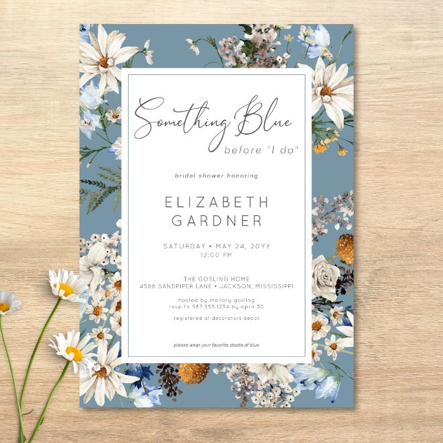 Rustic Wildflowers Something Blue Bridal Shower Invitation (Rustic Wildflowers Something Blue Bridal Shower Invitation)