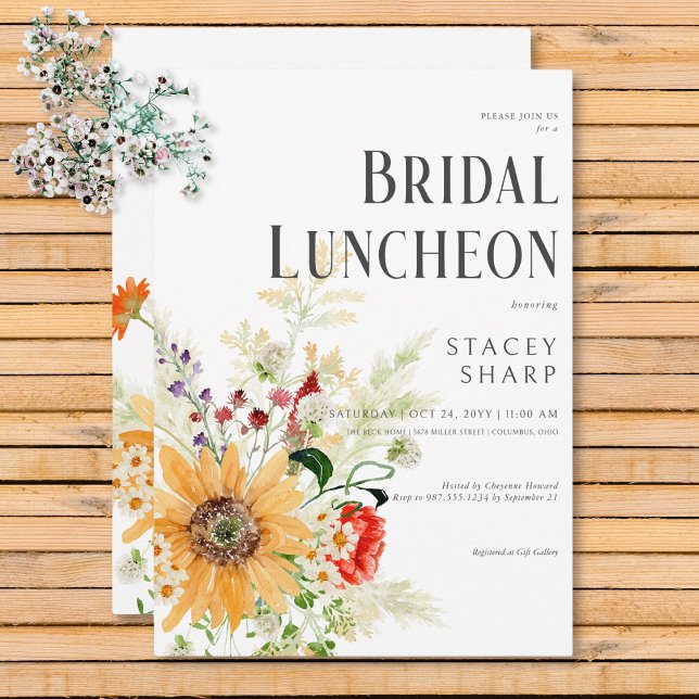 Rustic Wildflowers & Sunflowers Bridal Luncheon Invitation (Rustic Wildflowers & Sunflowers Bridal Luncheon Invitation)