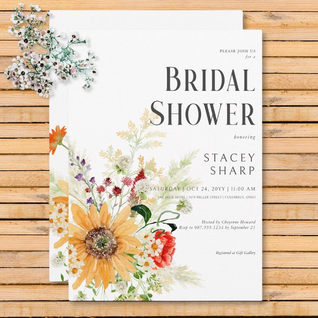 Rustic Wildflowers & Sunflowers Bridal Shower Invitation (Rustic Wildflowers & Sunflowers Bridal Shower Invitation)