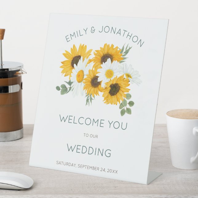 Rustic Wildflowers Sunflowers Welcome to Wedding Pedestal Sign (In SItu)