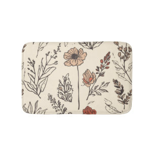 Rustic Wildflowers Vintage Botanical Sketch Bath Mat
