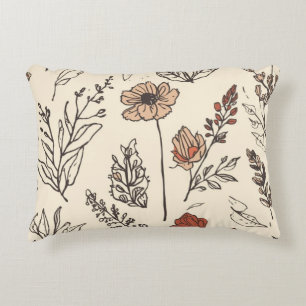Rustic Wildflowers Vintage Botanical Sketch Decorative Cushion