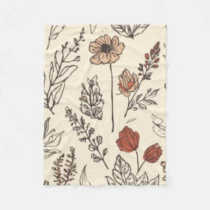 Rustic Wildflowers Vintage Botanical Sketch Fleece Blanket