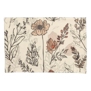 Rustic Wildflowers Vintage Botanical Sketch Pillowcase