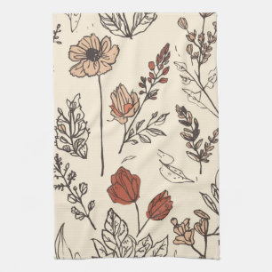 Rustic Wildflowers Vintage Botanical Sketch Tea Towel