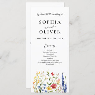 Rustic Wildflowers Watercolor Wedding Program 