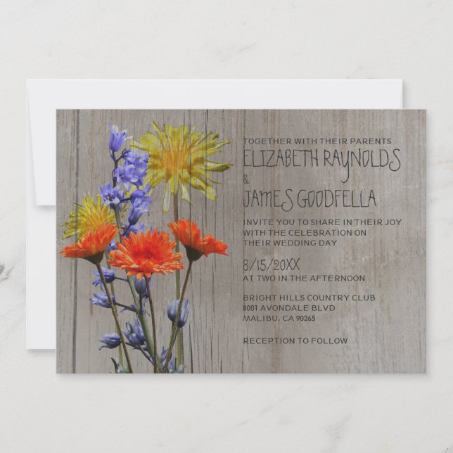 Rustic Wildflowers Wedding Invitations (Front)