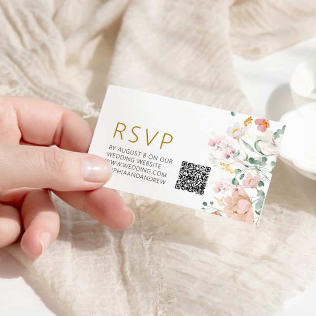 Rustic Wildflowers Wedding QR RSVP Enclosure Card (Creator Uploaded)