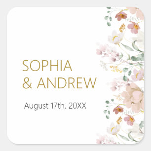 Rustic Wildflowers Wedding Square Sticker