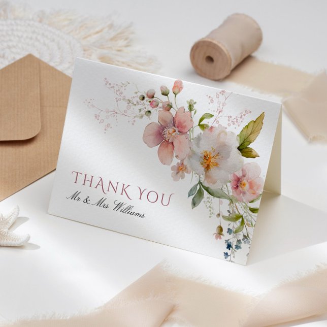 Rustic Wildflowers  Wedding Thank You Card (Creator Uploaded)