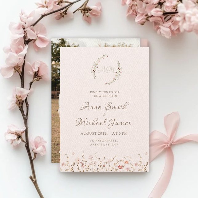 Rustic Wildflowers with Photo Boho Country Floral Invitation (Creator Uploaded)