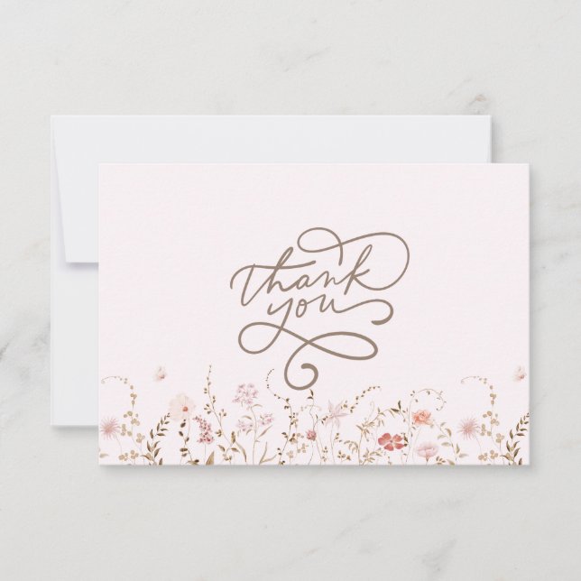 Rustic Wildflowers with Photo Boho Country Floral Thank You Card (Front)