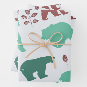 Rustic Wildlife Bear Pattern Wrapping Paper Sheet