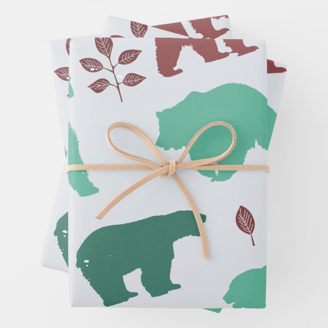 Rustic Wildlife Bear Pattern Wrapping Paper Sheet (In situ)