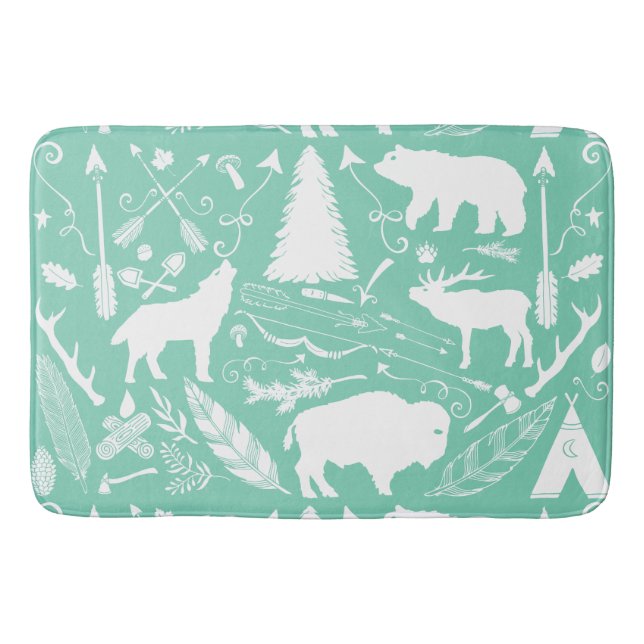Rustic Wildlife Buffalo Bear Fox Deer Boys Room Bath Mat (Front)