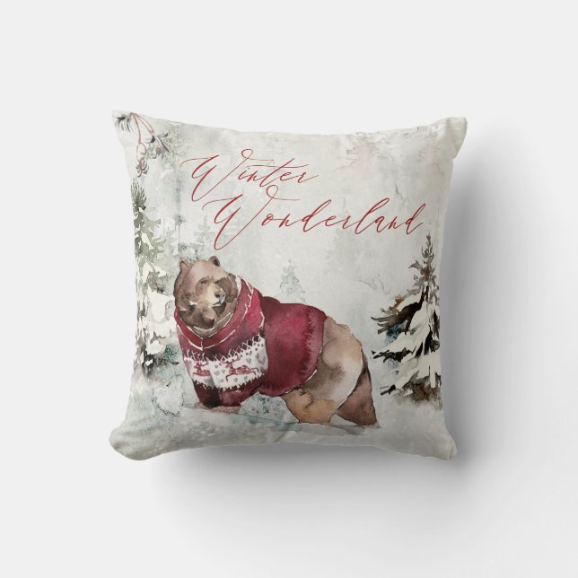 Rustic Wildlife Winter Wonderland Scene Cushion (Front)